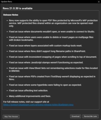 Revu21.0.30 update