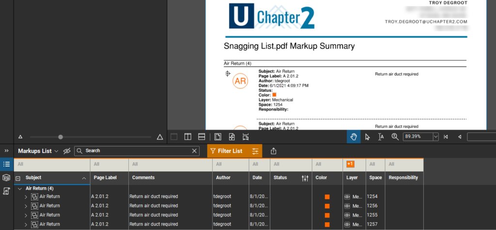 Filter layers in your Markups List to show only the relevant markups