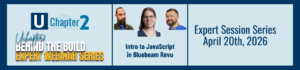Intro to JavaScript in Bluebeam Revu Behind the Build webinar with Liz Larsen, Isaac Harned, and Mitch Young