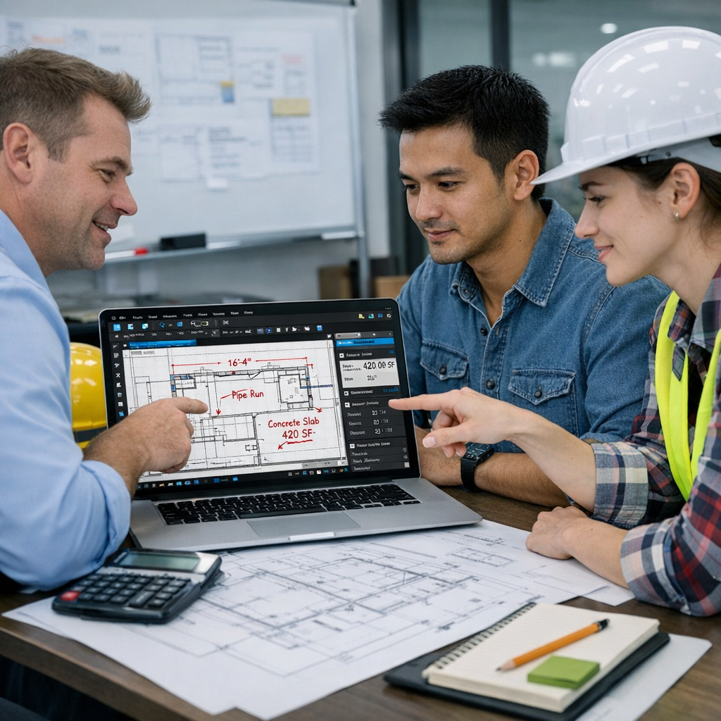 construction workflow showing estimating data passed through project lifecycle using Bluebeam markups
