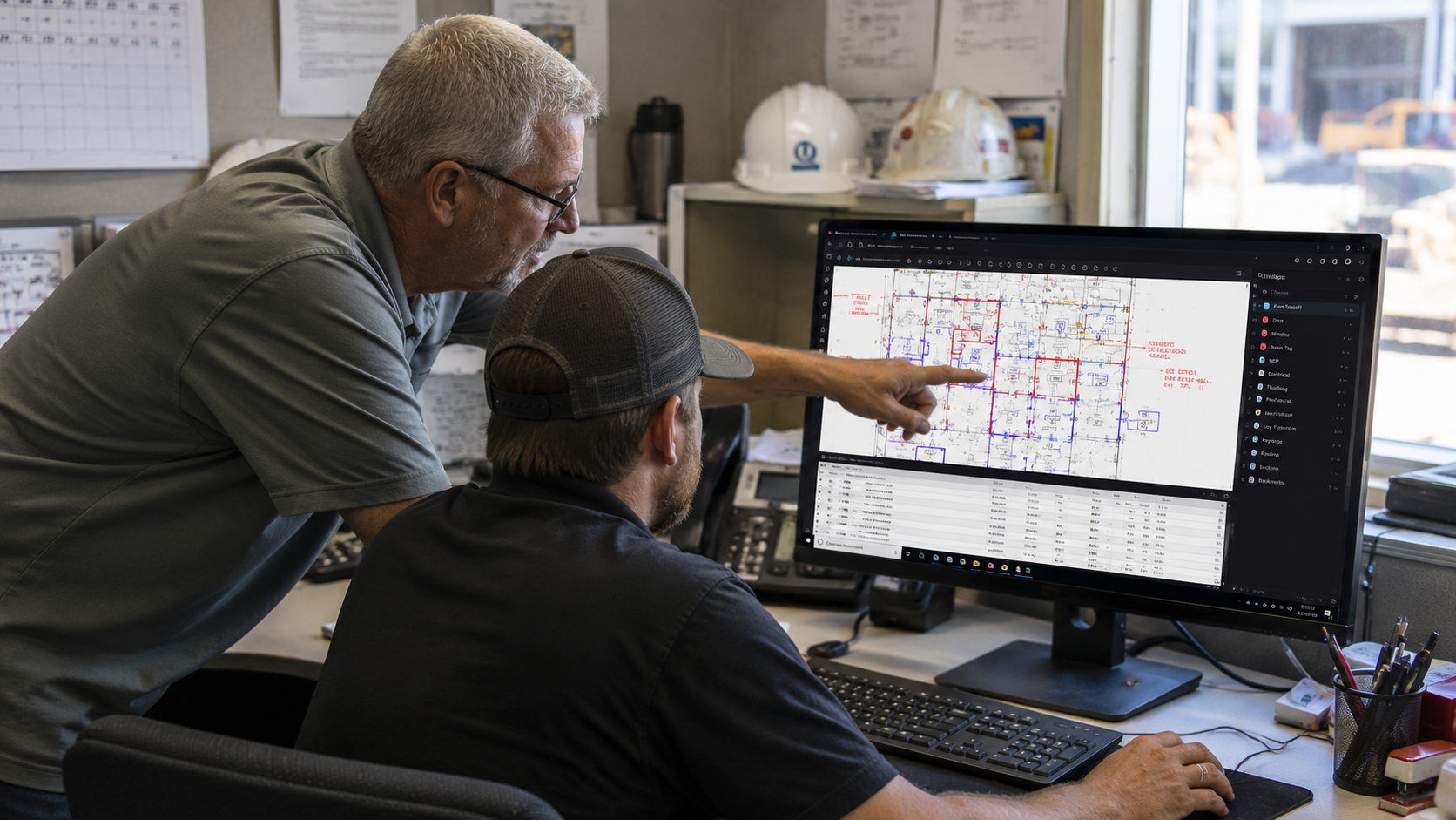 Experienced contractor sharing Bluebeam constructability knowledge with team member
